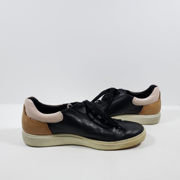 Women's ECCO Soft 7 Street Sneaker Full Grain Leather - Black/Rose Dust/Lion 8M - Picture 3 of 5
